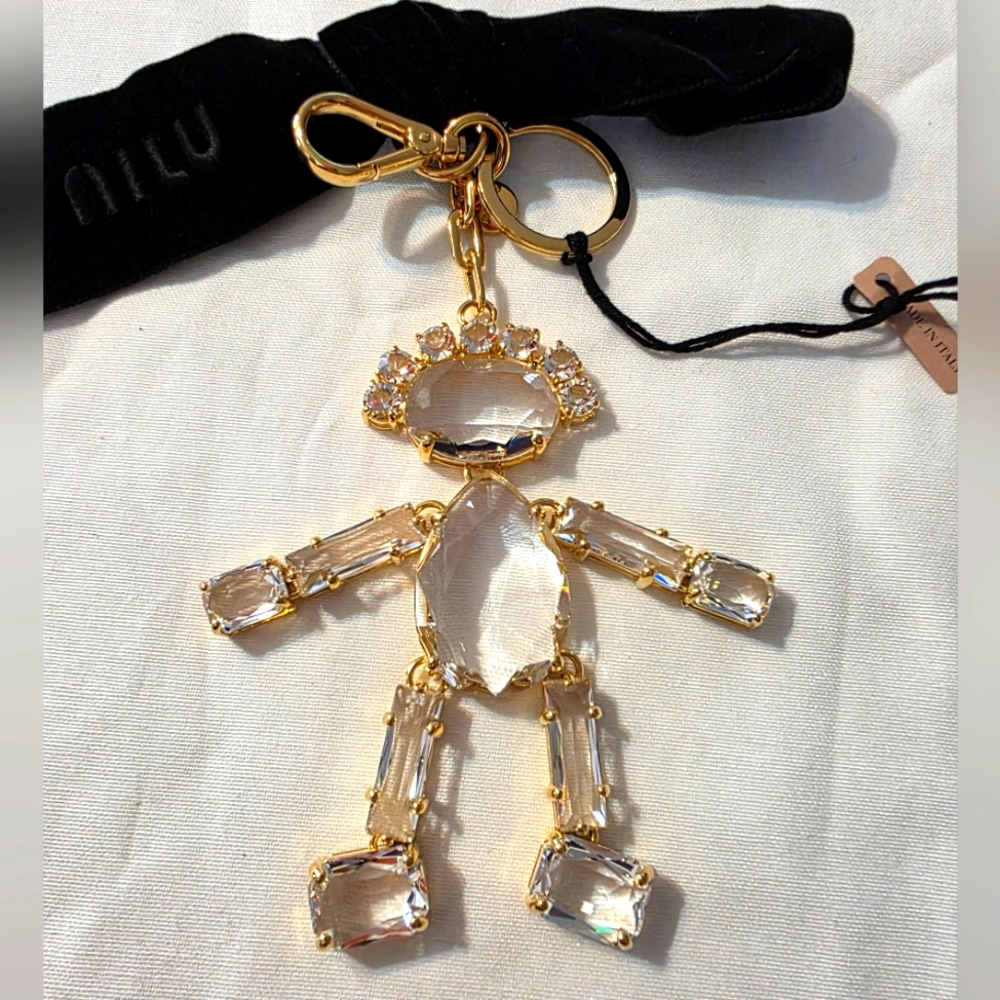 MIU MIU Trick Crystal Key Chain Ring Bag Charm Woman Shape NEW